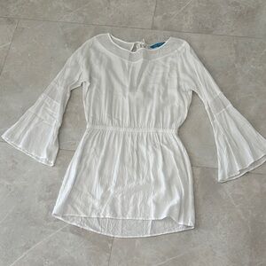 Blue Island White Bell Sleeve Swim Coverup
